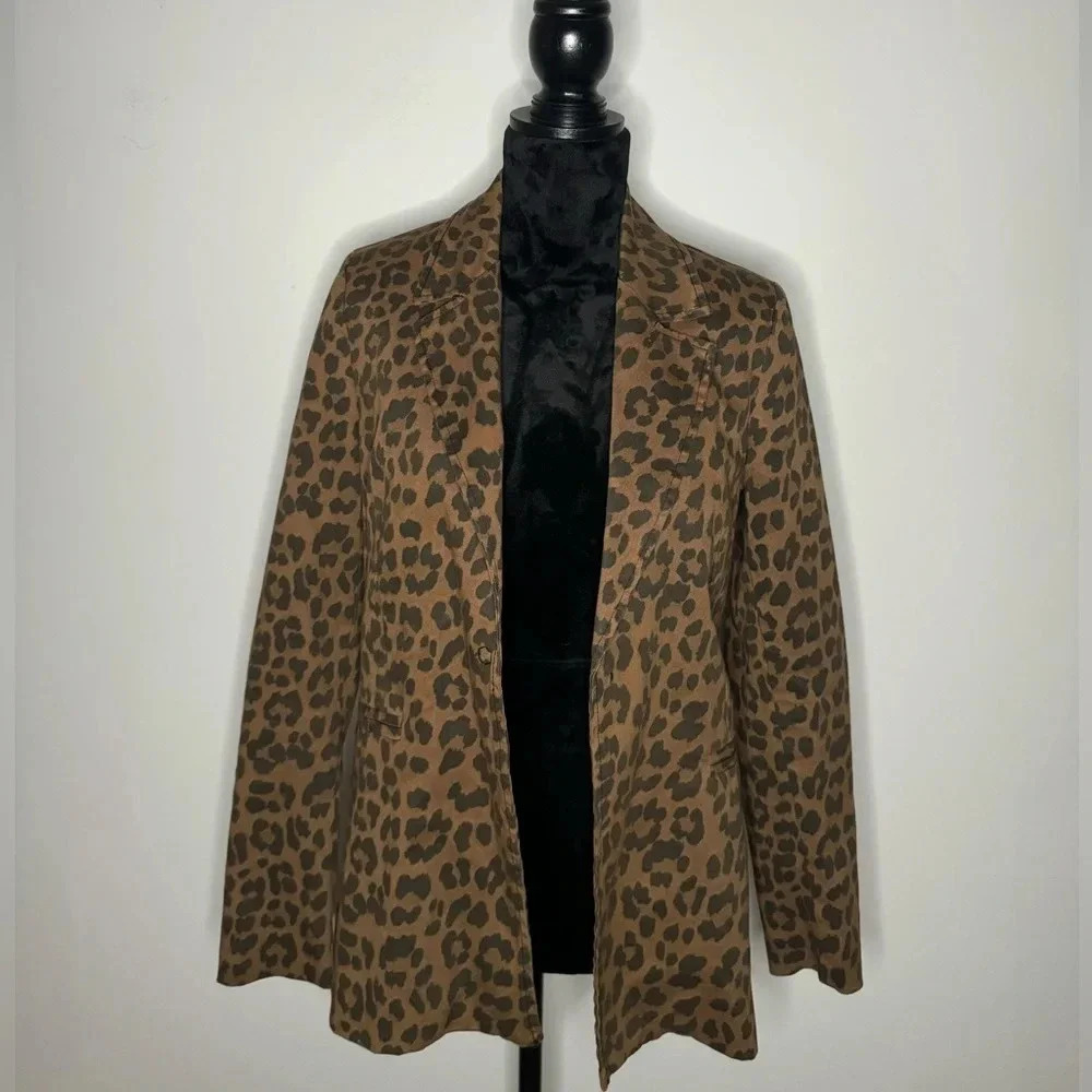 Womens Leopard Print Blazer Breasted Italian